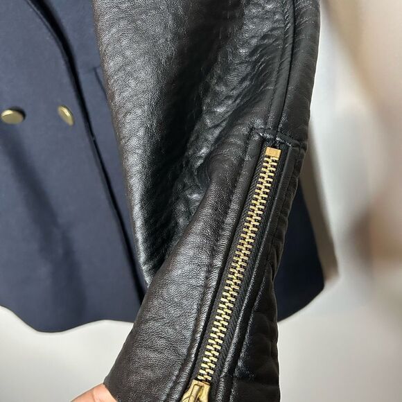 H&M Faux Leather Sleeve Faux Shearling Collar Coat - Picture 6 of 10